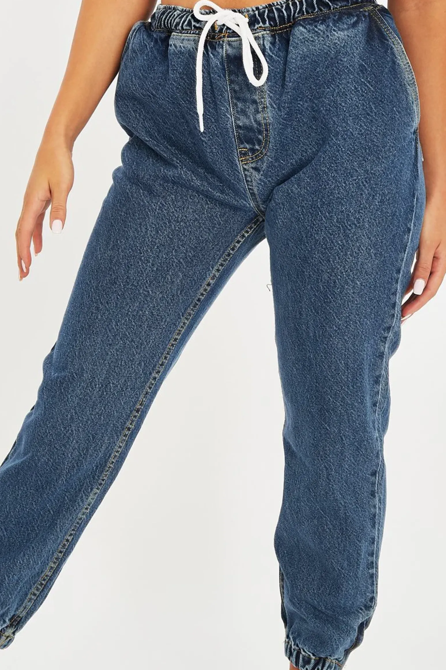 Rebellious Fashion Mid Blue Denim Oversized Joggers - Vylette