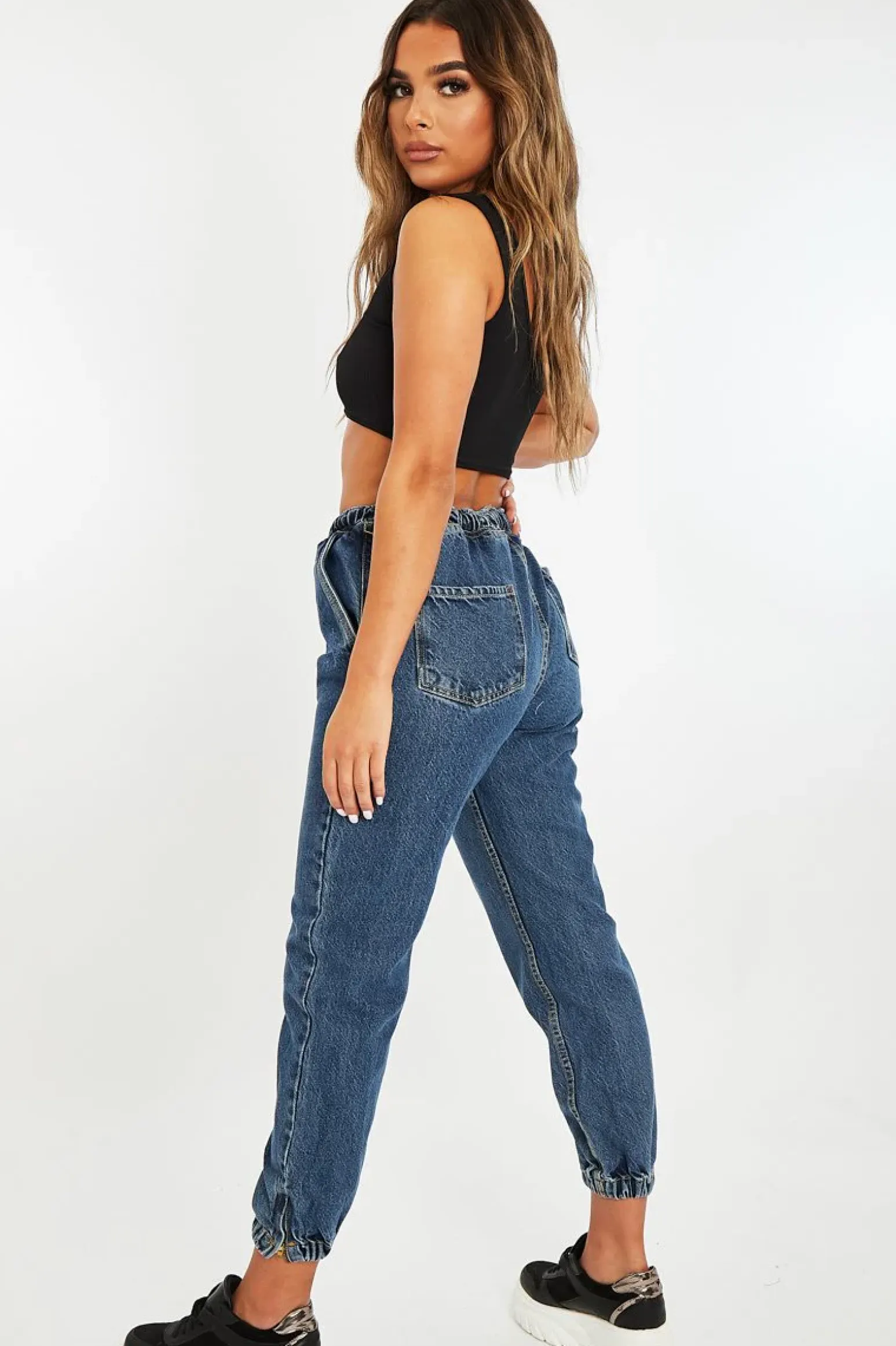 Rebellious Fashion Mid Blue Denim Oversized Joggers - Vylette