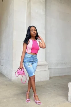 Rebellious Fashion Mid Blue Distressed Longline Denim Shorts - Dakotah