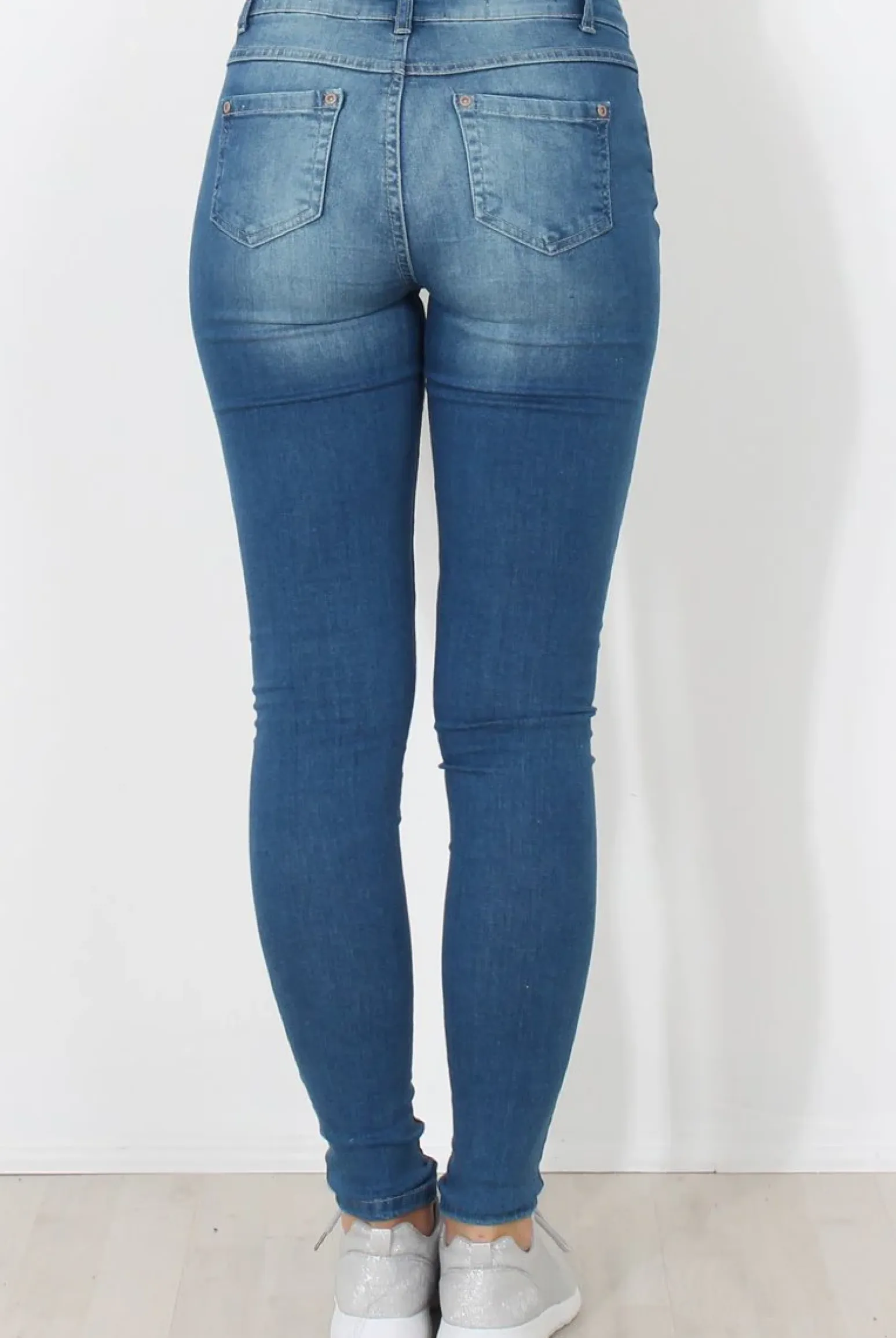 Rebellious Fashion Mid Blue Distressed Skinny Jeans - Hallo