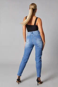 Rebellious Fashion Mid Blue Distressed Straight Jeans - Atria