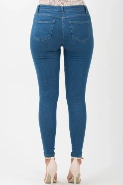Rebellious Fashion Mid Blue Embroidered Denim Jeans - Franki