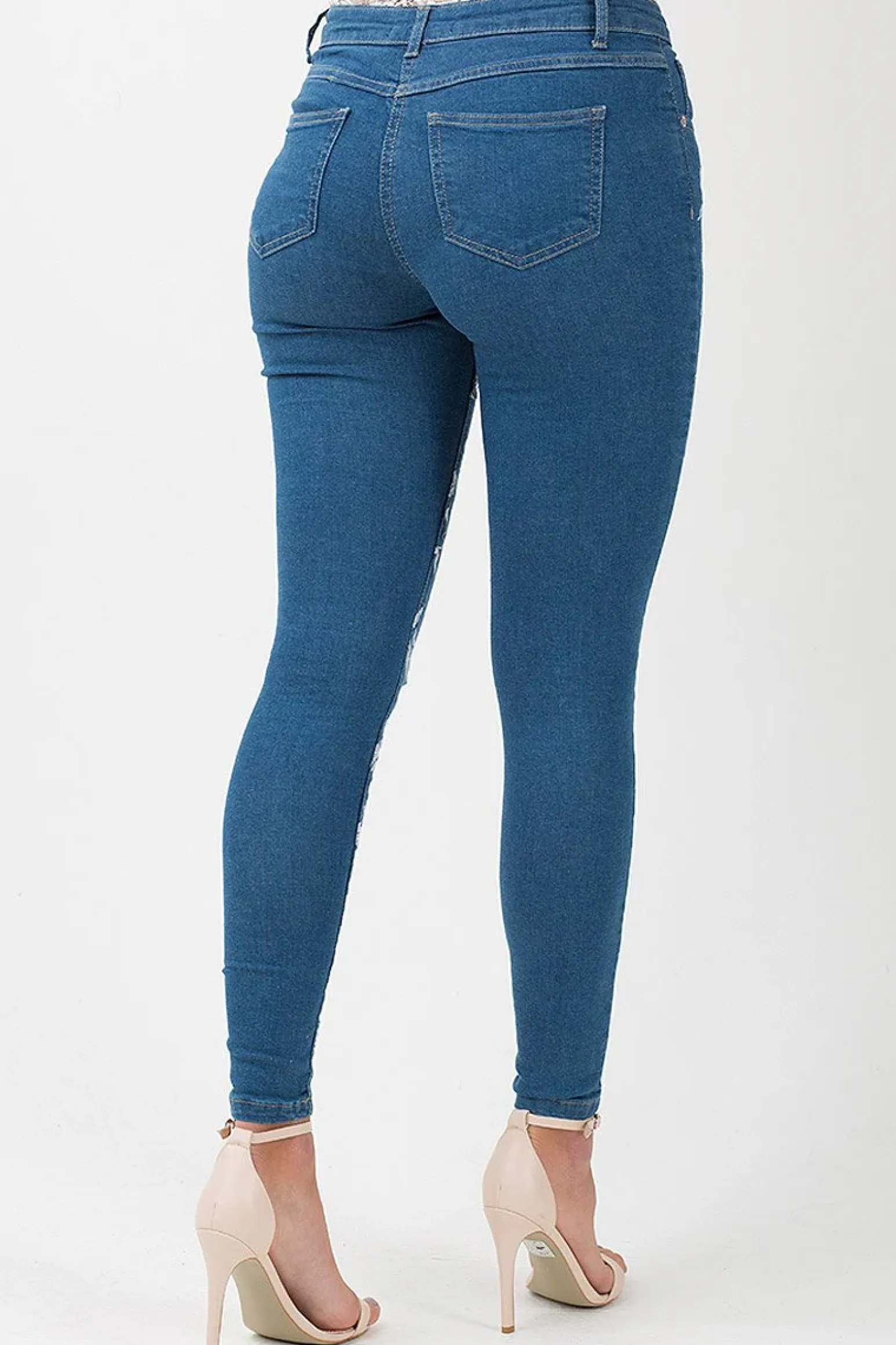 Rebellious Fashion Mid Blue Embroidered Denim Jeans - Franki