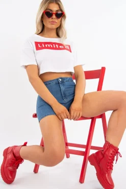Rebellious Fashion Mid Blue High Waist Denim Hot Pant Shorts - Lylah