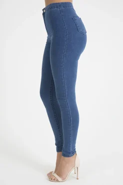 Rebellious Fashion Mid Blue High Waisted Skinny Jeans - Taylor