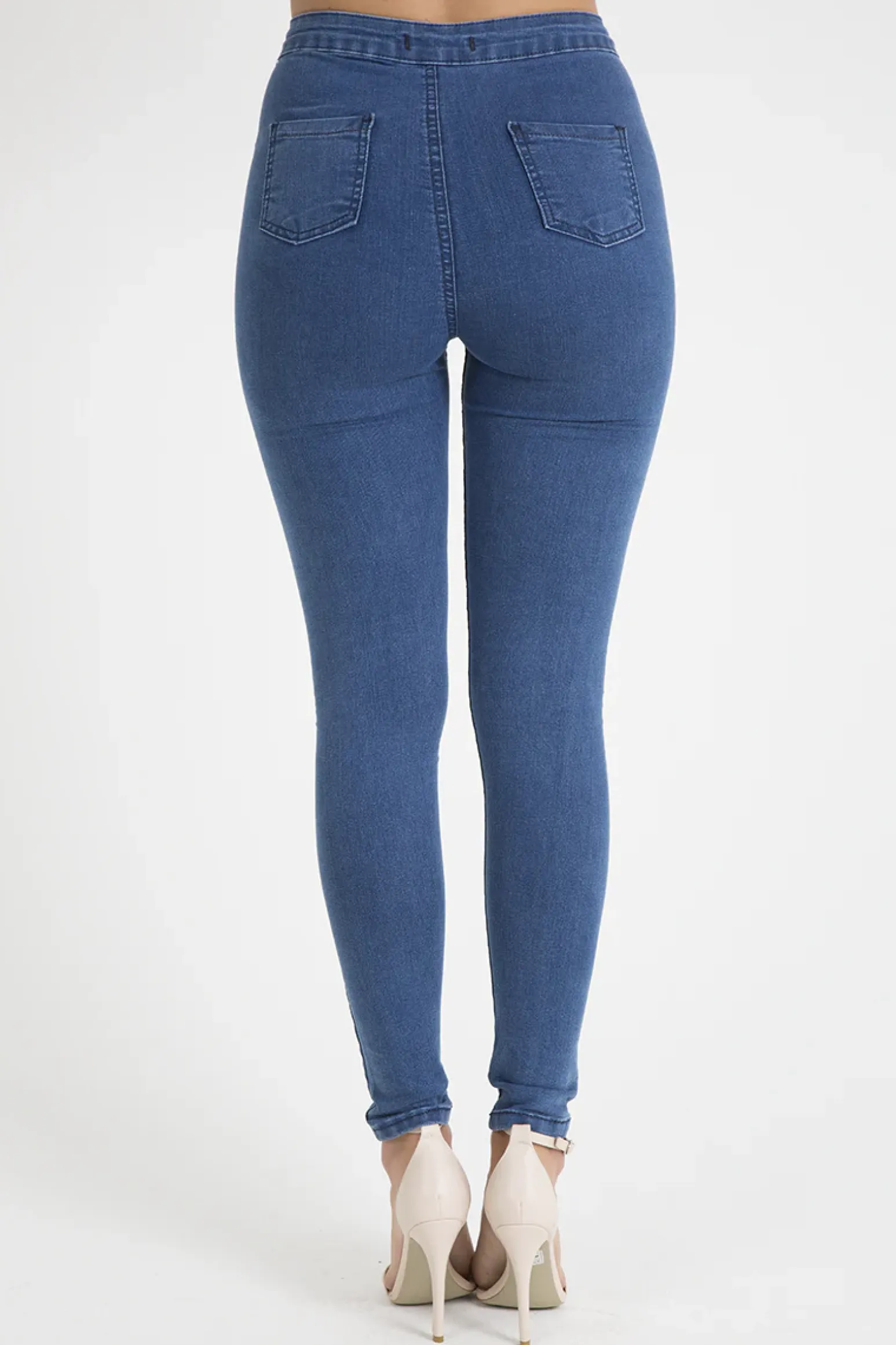 Rebellious Fashion Mid Blue High Waisted Skinny Jeans - Taylor