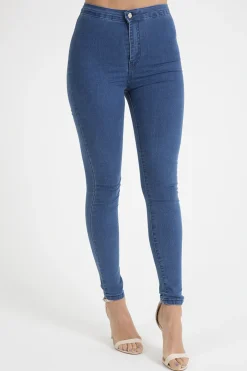 Rebellious Fashion Mid Blue High Waisted Skinny Jeans - Taylor