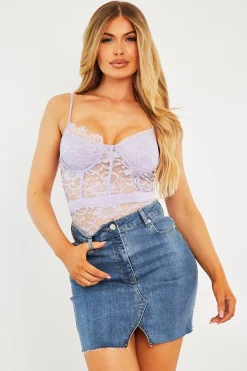 Rebellious Fashion Mid Blue Notch Cut Out Denim Mini Skirt - Riana