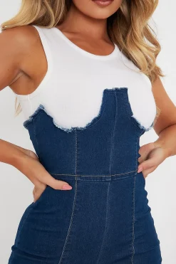 Rebellious Fashion Mid Blue Sleeveless Denim Jumpsuit - Lowri