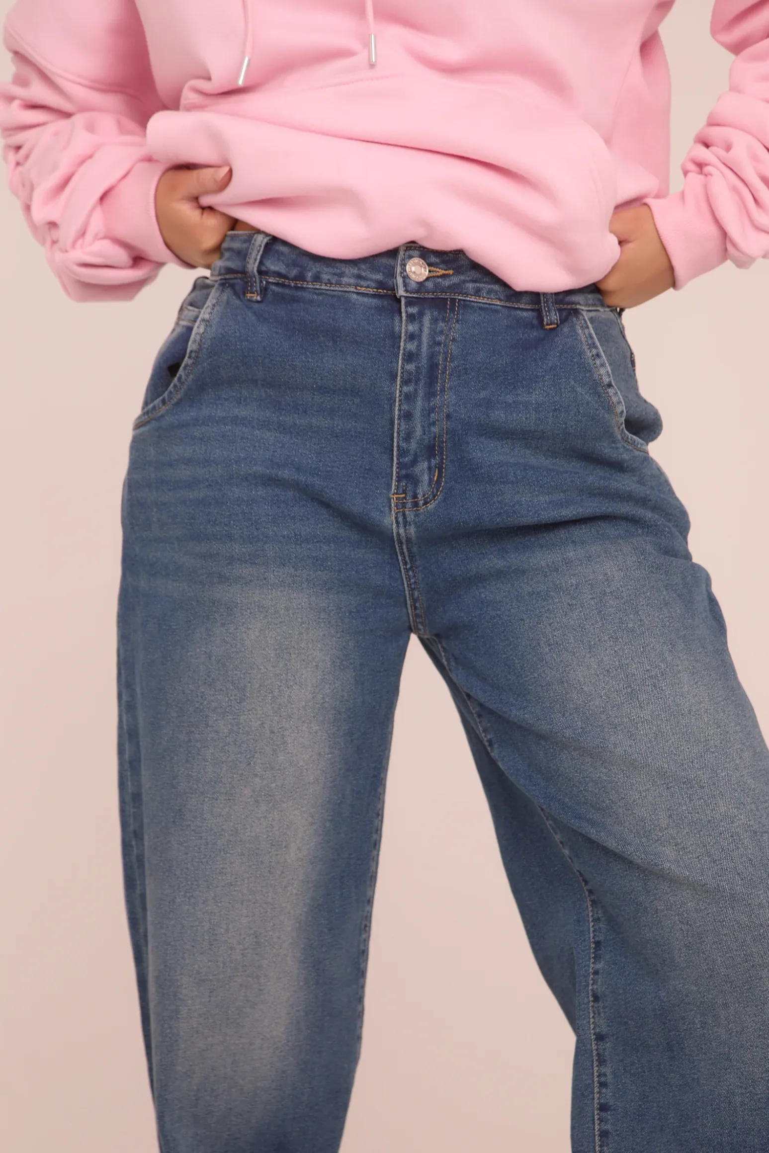 Rebellious Fashion Mid Blue Stretch Balloon Leg Jeans - Lara