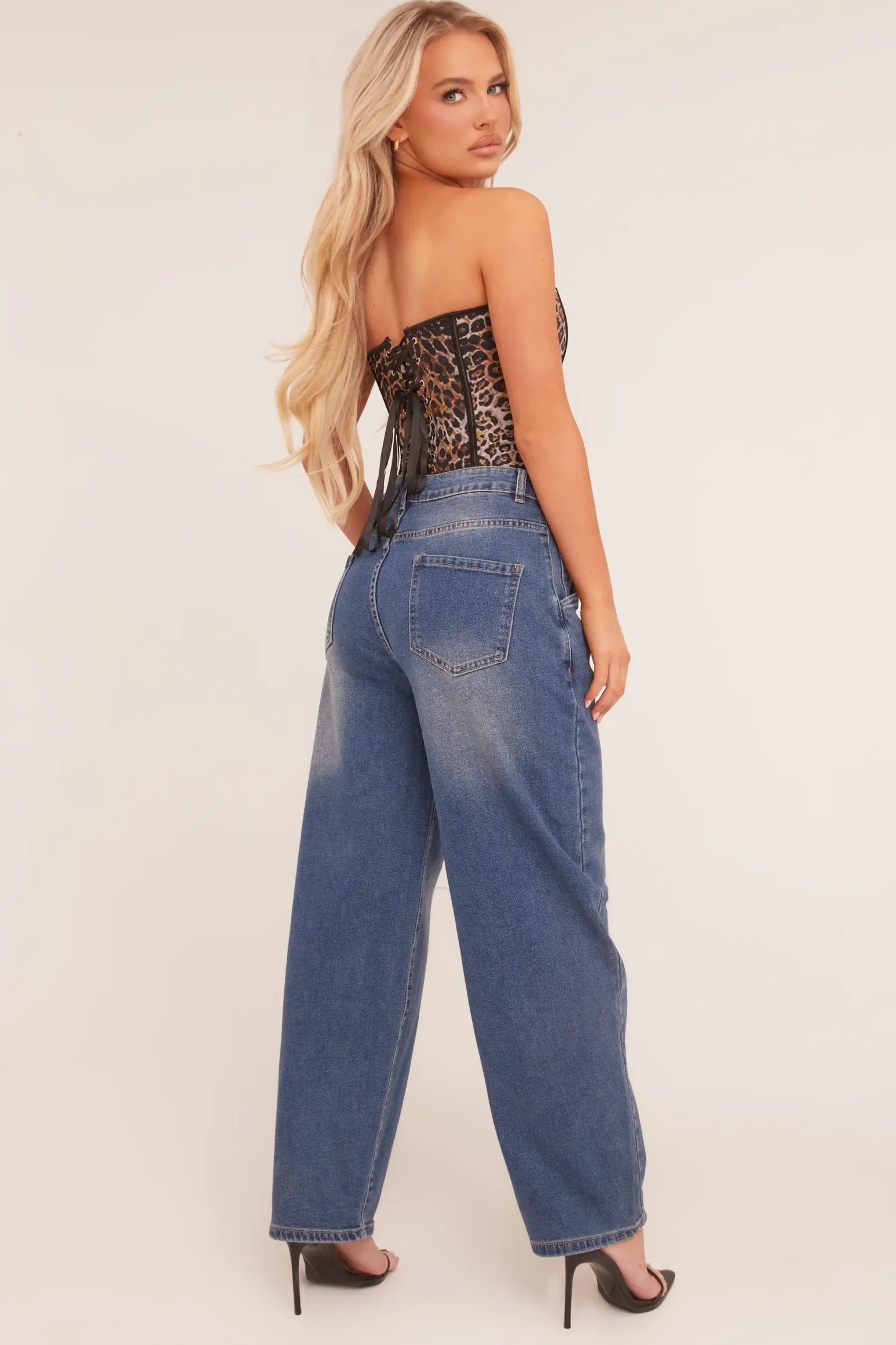 Rebellious Fashion Mid Blue Stretch Balloon Leg Jeans - Lara