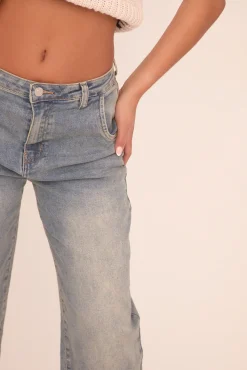 Rebellious Fashion Mid Blue Stretch Washed Balloon Leg Jeans - Alexis