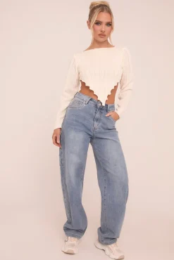 Rebellious Fashion Mid Blue Stretch Wide Balloon Leg Jeans - Addison