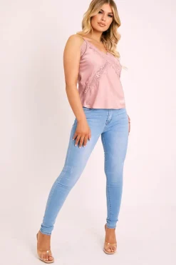 Rebellious Fashion Mid Blue Washed Skinny High Waist Denim Jeans - Jailey