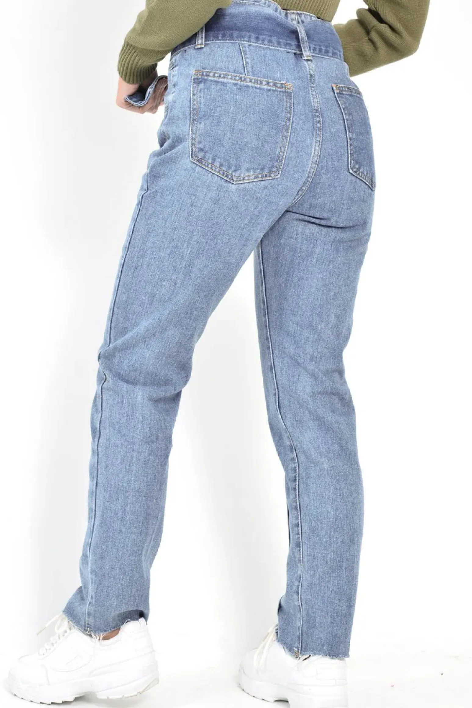 Rebellious Fashion Mid Wash Belted Straight Leg Jeans - Crosley