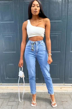 Rebellious Fashion Mid Wash Blue Mom Fit Jeans - Parisa