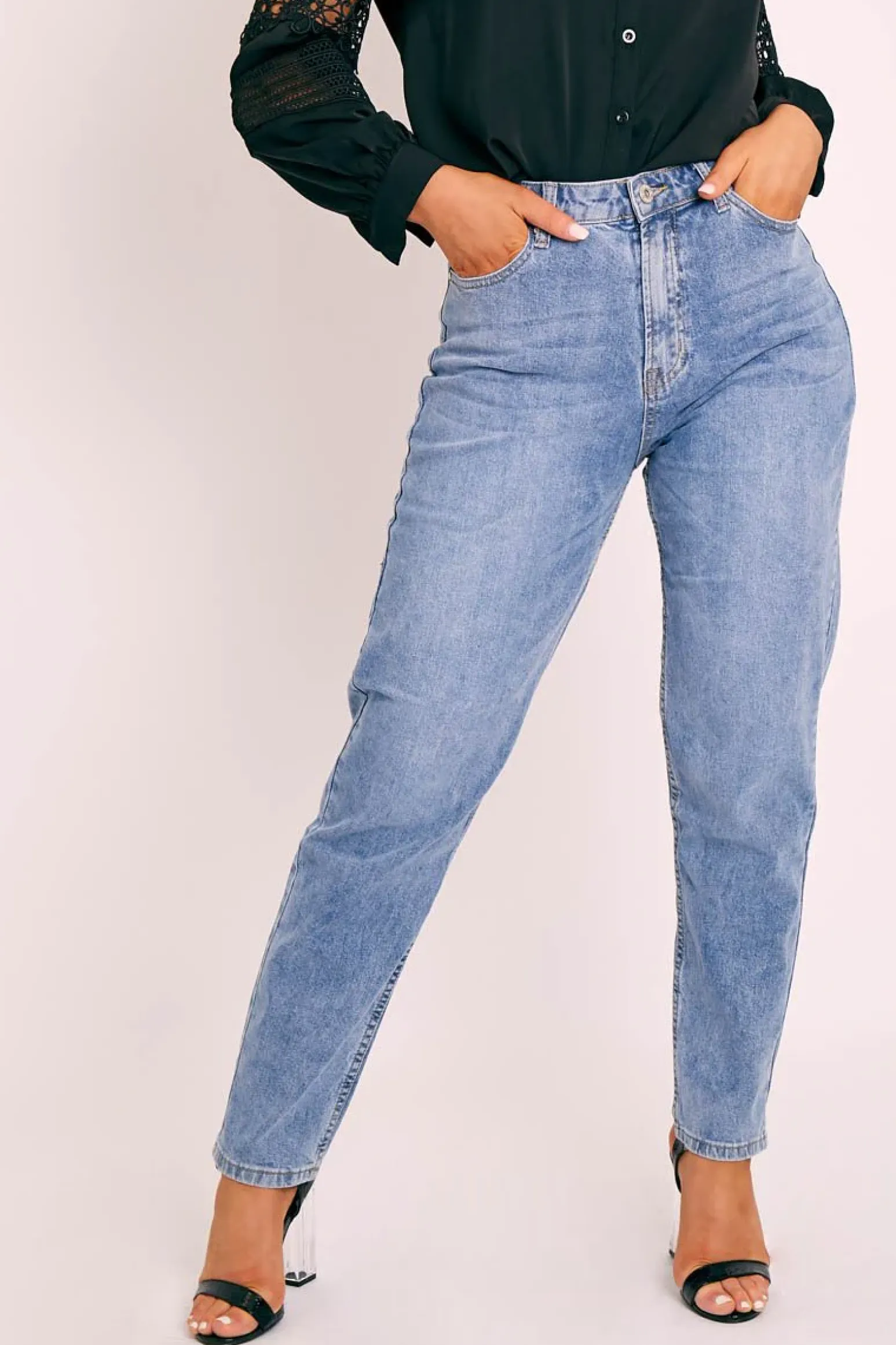 Rebellious Fashion Mid Wash Blue Mom Fit Jeans - Parisa