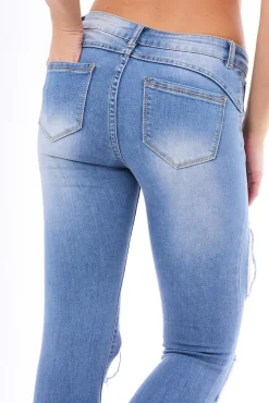 Rebellious Fashion Mid Wash Extreme Ripped Skinny Denim Jeans - Brittnay