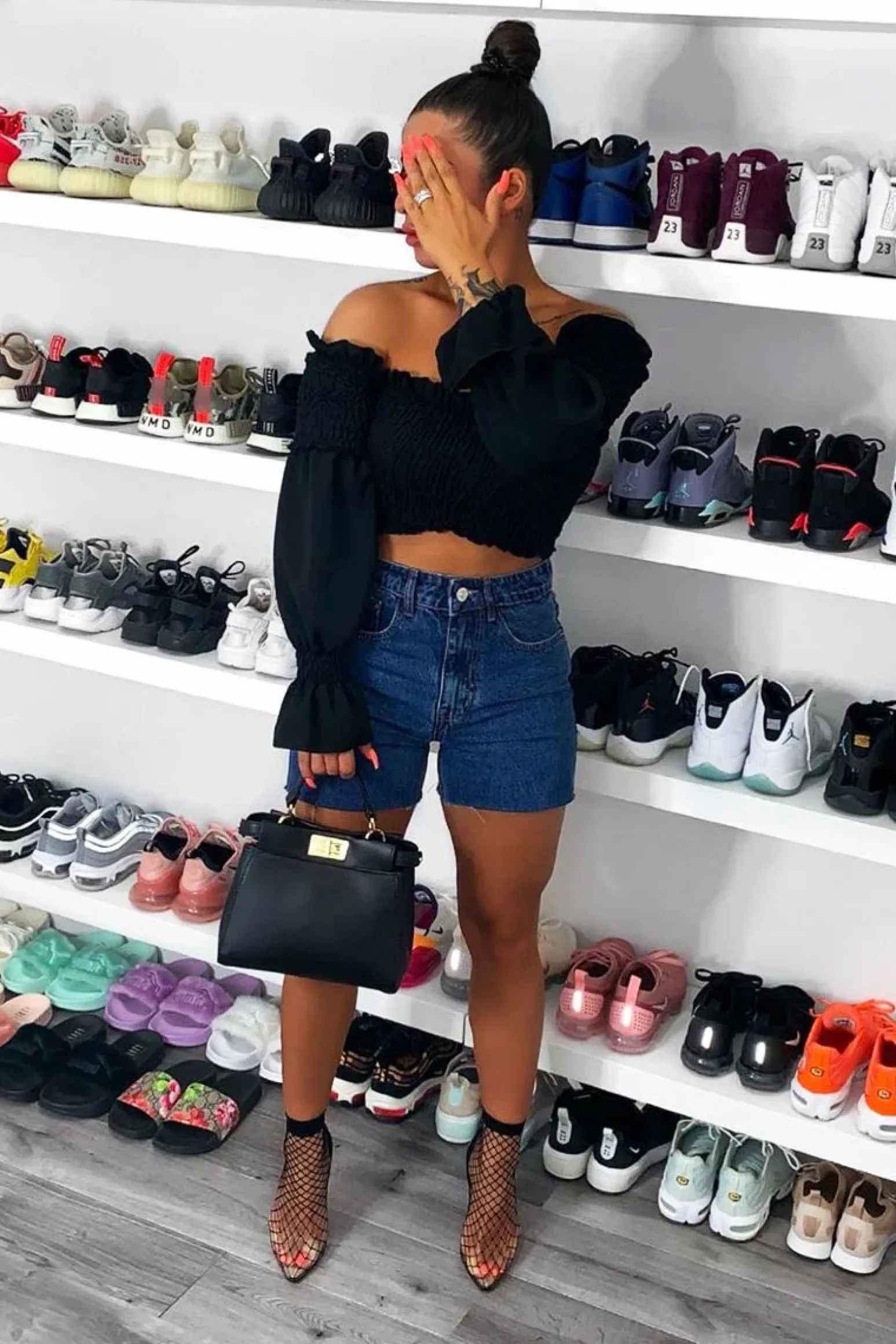 Rebellious Fashion Mid Wash Raw Hem High Waist Denim Shorts - Atlanta