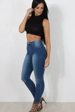 Rebellious Fashion Millie Black Ribbed High Neck Crop Top