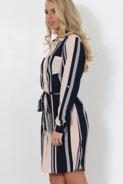 Rebellious Fashion Minnie Navy Striped Shirt Dress