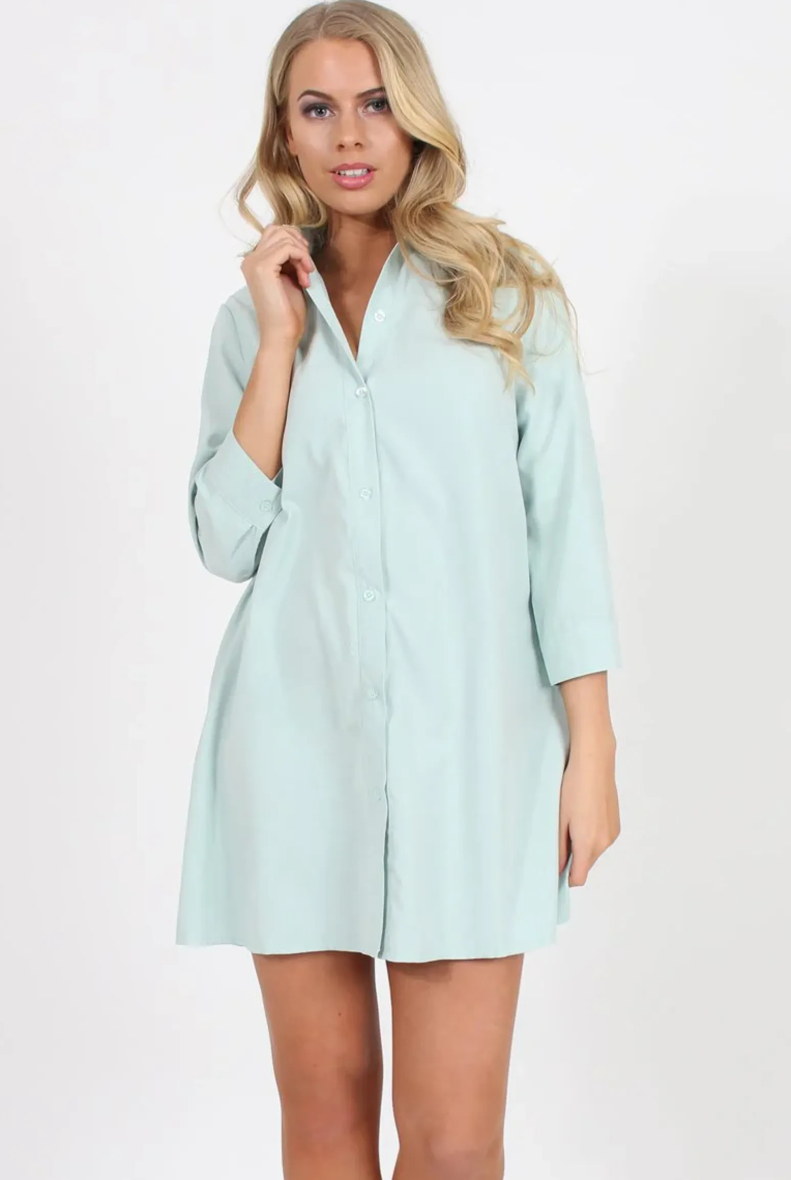 Rebellious Fashion Mint Button Front Shirt Dress - Mina