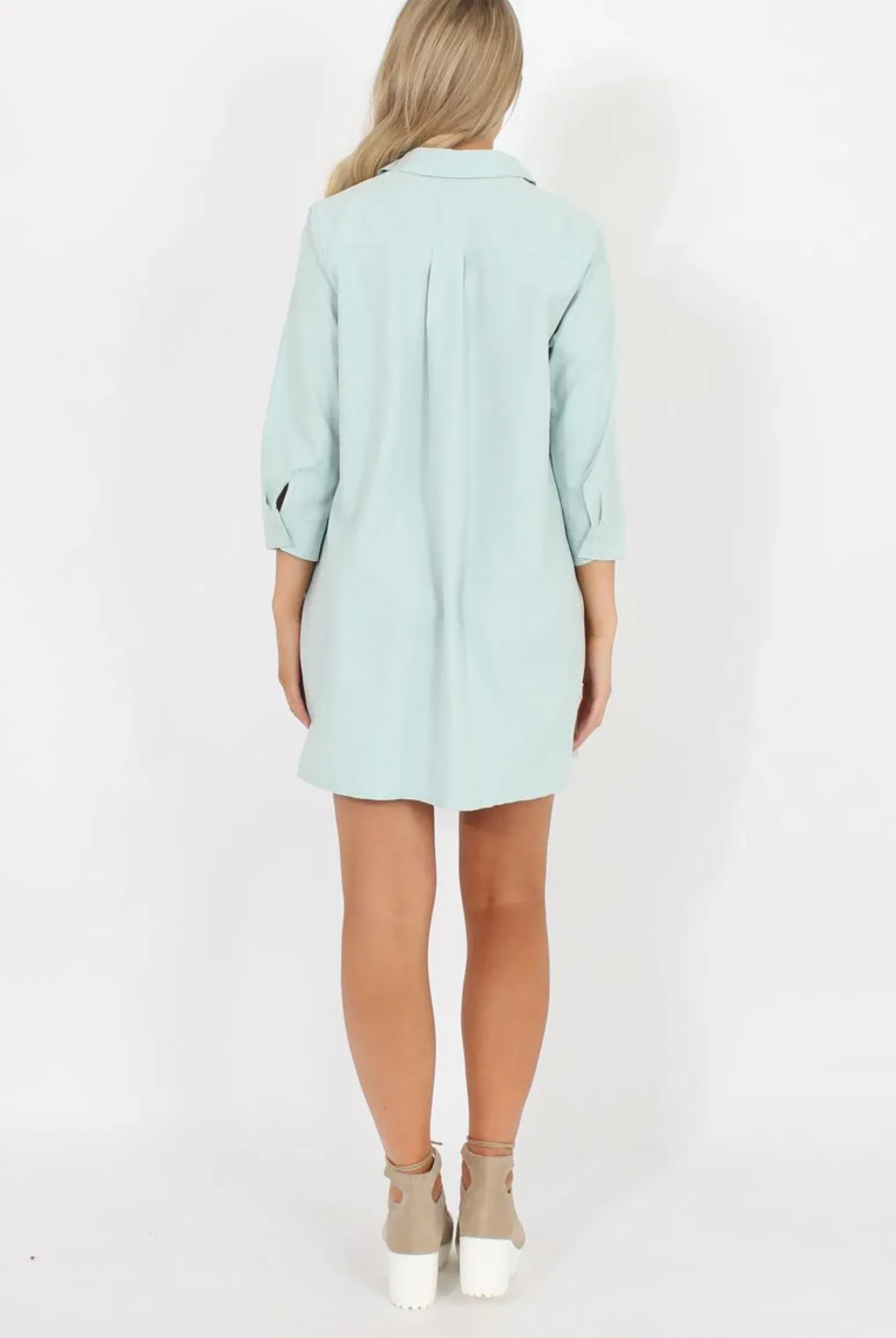 Rebellious Fashion Mint Button Front Shirt Dress - Mina