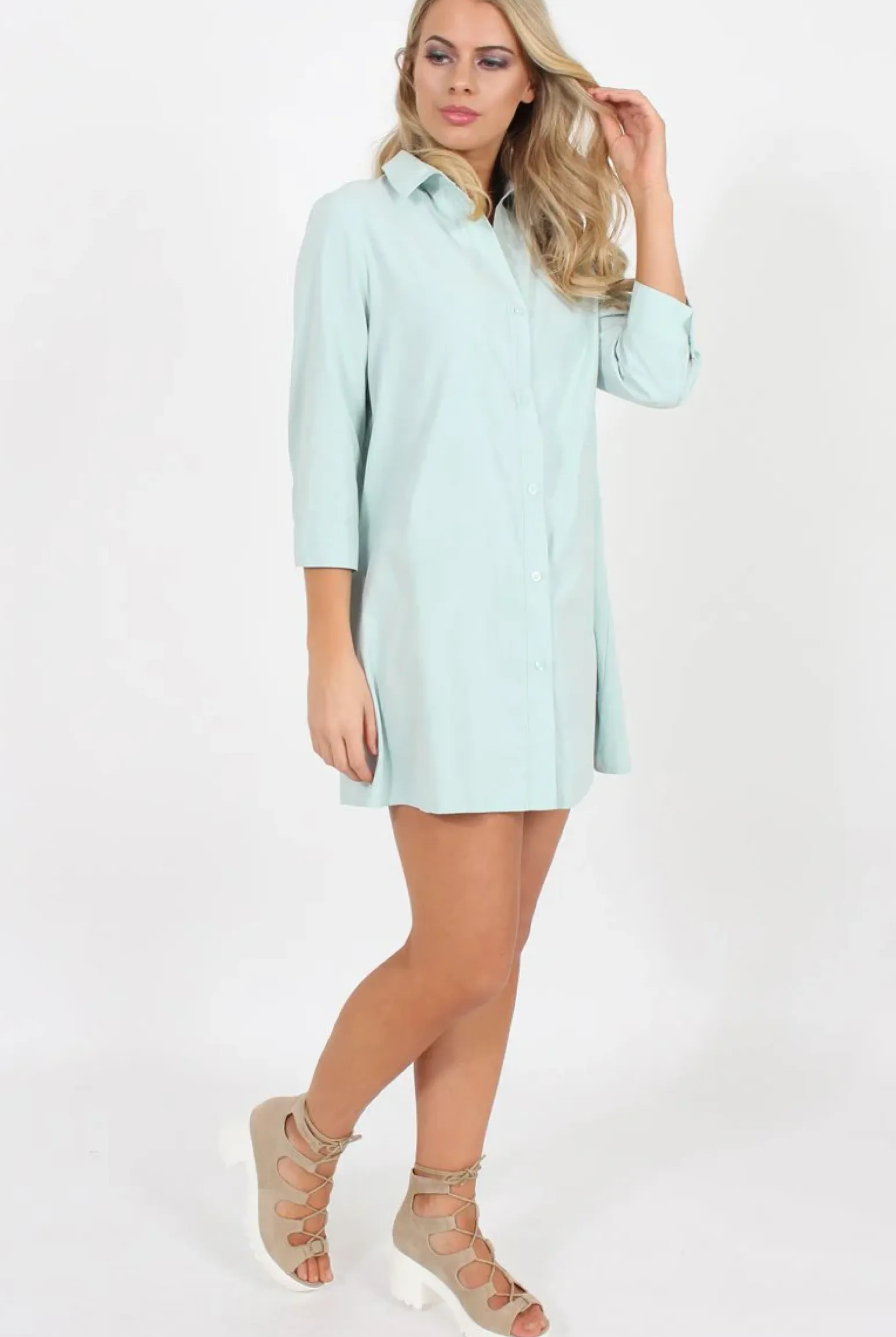 Rebellious Fashion Mint Button Front Shirt Dress - Mina