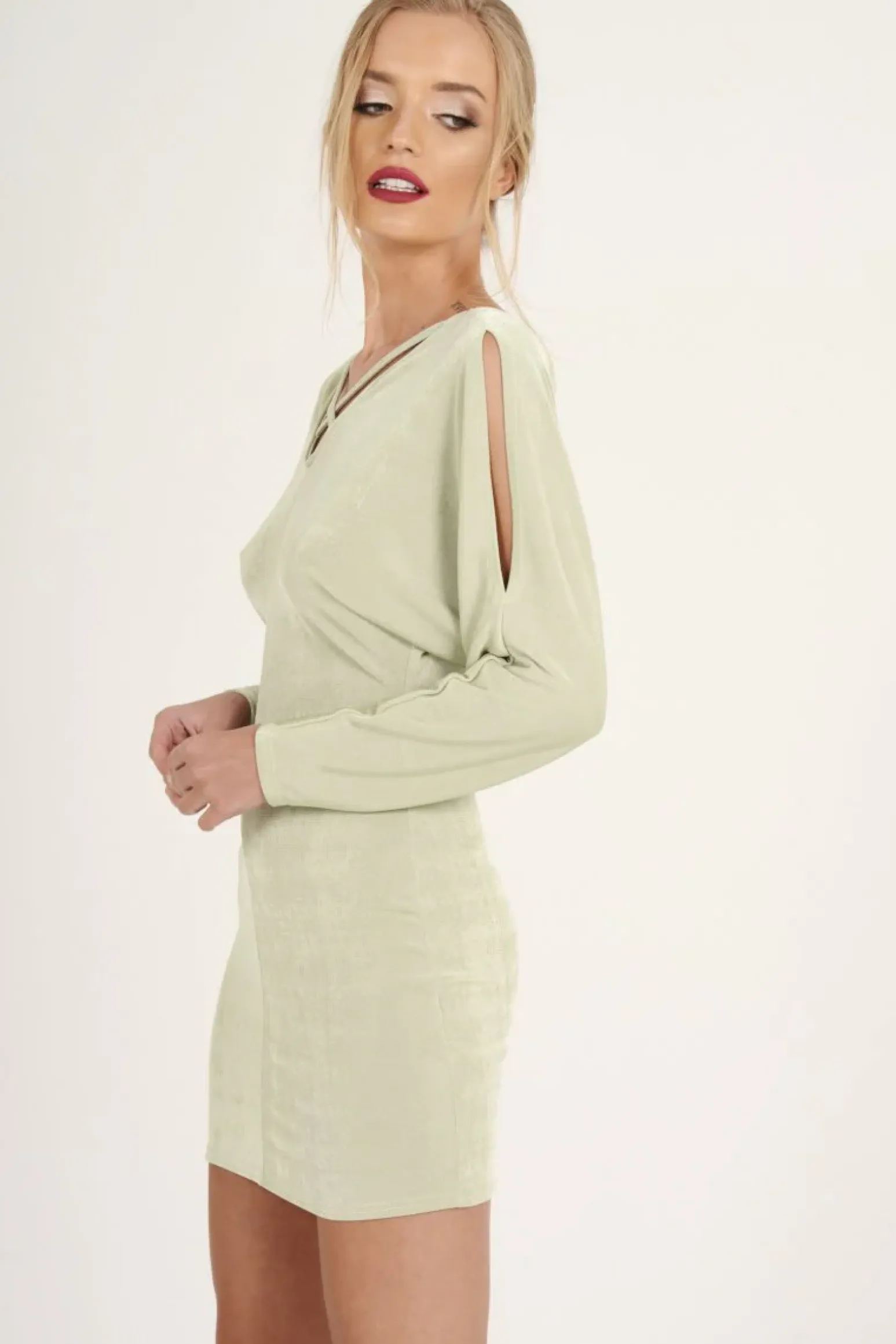 Rebellious Fashion Mint Green Batwing Cold Shoulder Mini Dress - Sonia