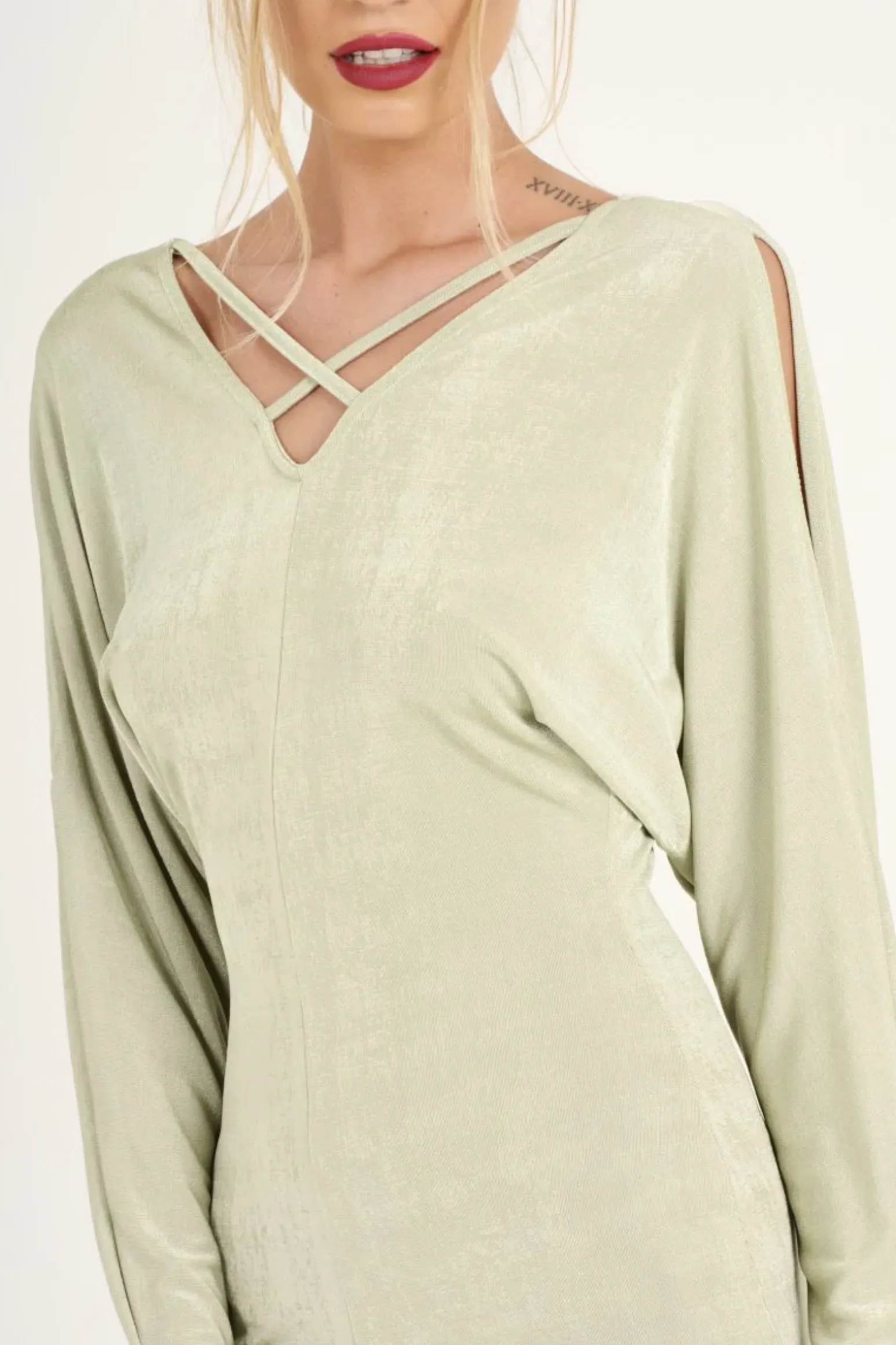 Rebellious Fashion Mint Green Batwing Cold Shoulder Mini Dress - Sonia