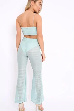Rebellious Fashion Mint Ribbed Crop Top and Sheer Trousers Co-ord - Nayana