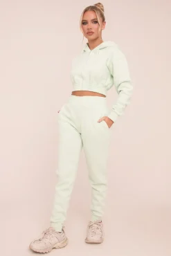 Rebellious Fashion Mint Zip Front Elasticated Detail Loungewear Co-ord Set - Carmel