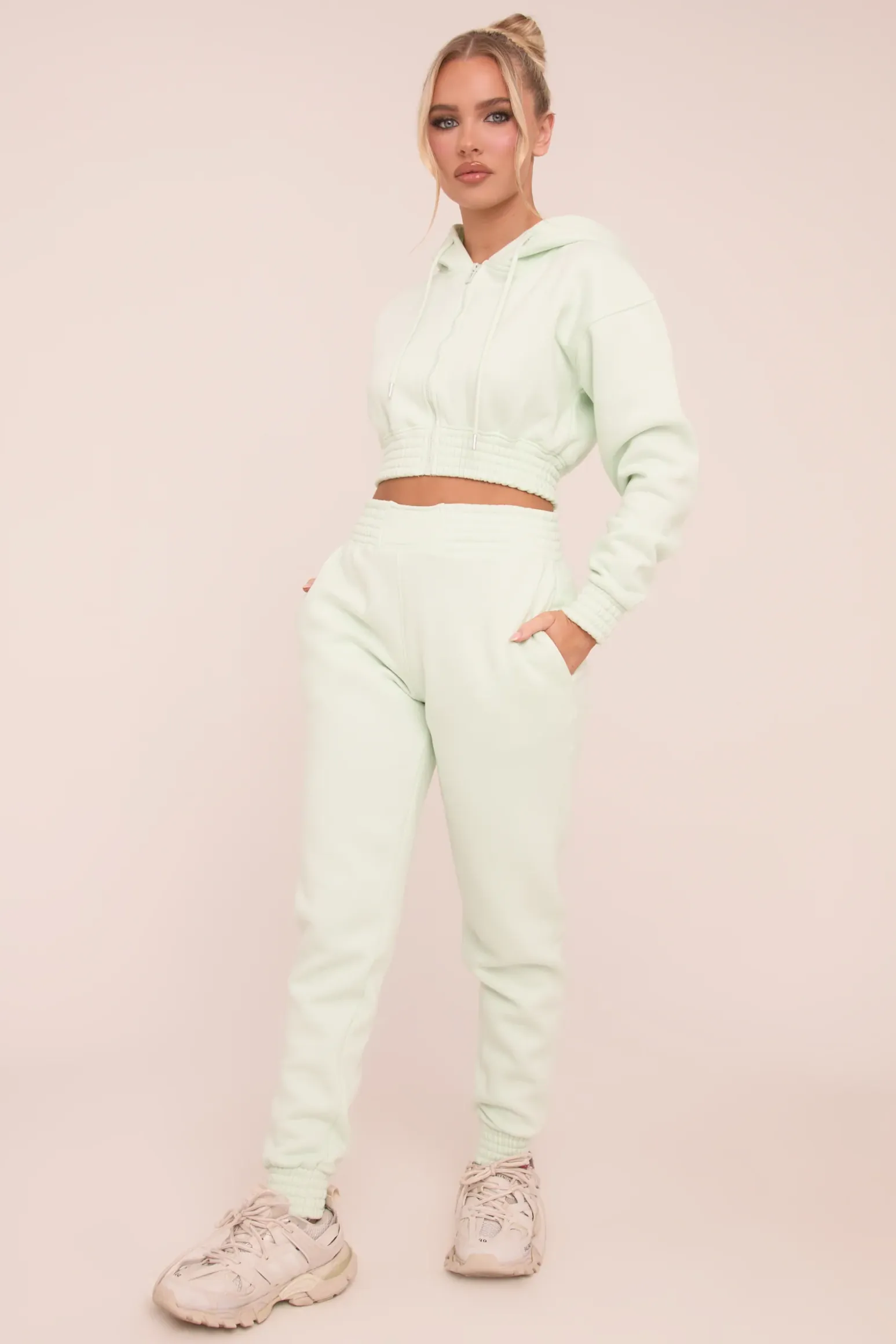 Rebellious Fashion Mint Zip Front Elasticated Detail Loungewear Co-ord Set - Carmel