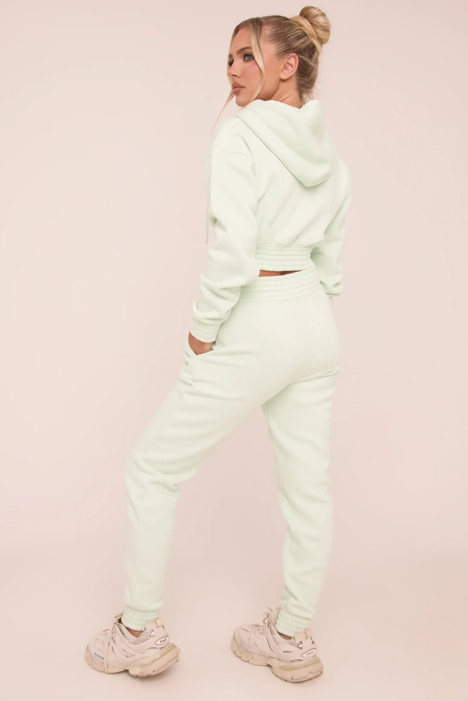 Rebellious Fashion Mint Zip Front Elasticated Detail Loungewear Co-ord Set - Carmel