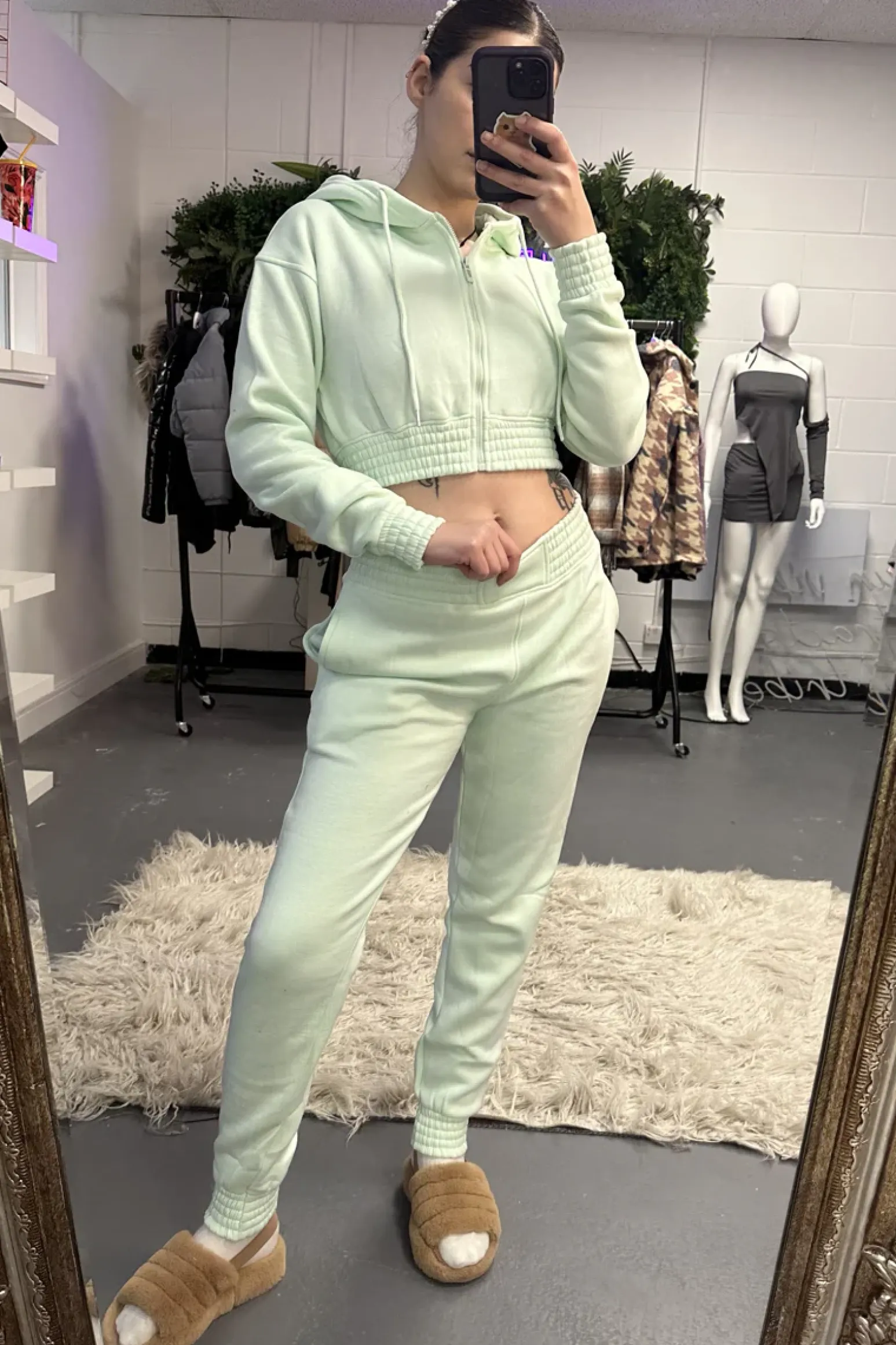 Rebellious Fashion Mint Zip Front Elasticated Detail Loungewear Co-ord Set - Carmel