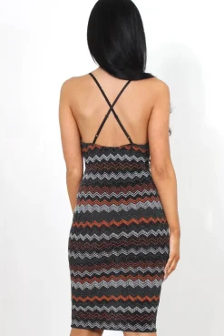 Rebellious Fashion Missy Black And Orange V Neck Dress