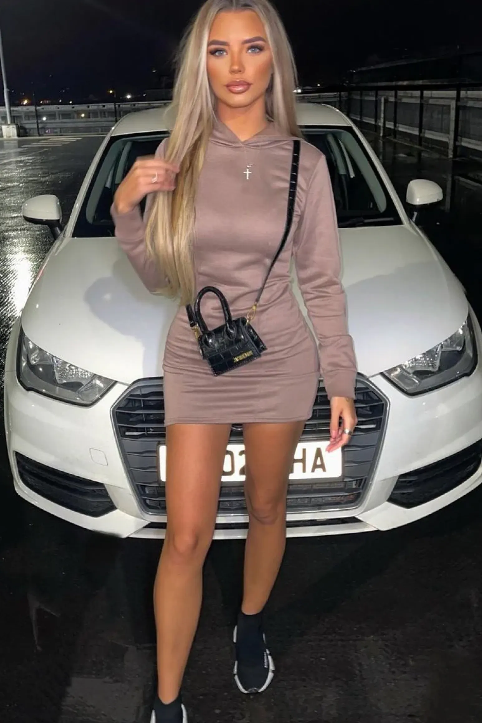 Rebellious Fashion Mocha Seam Front Hoodie Mini Dress - Riley