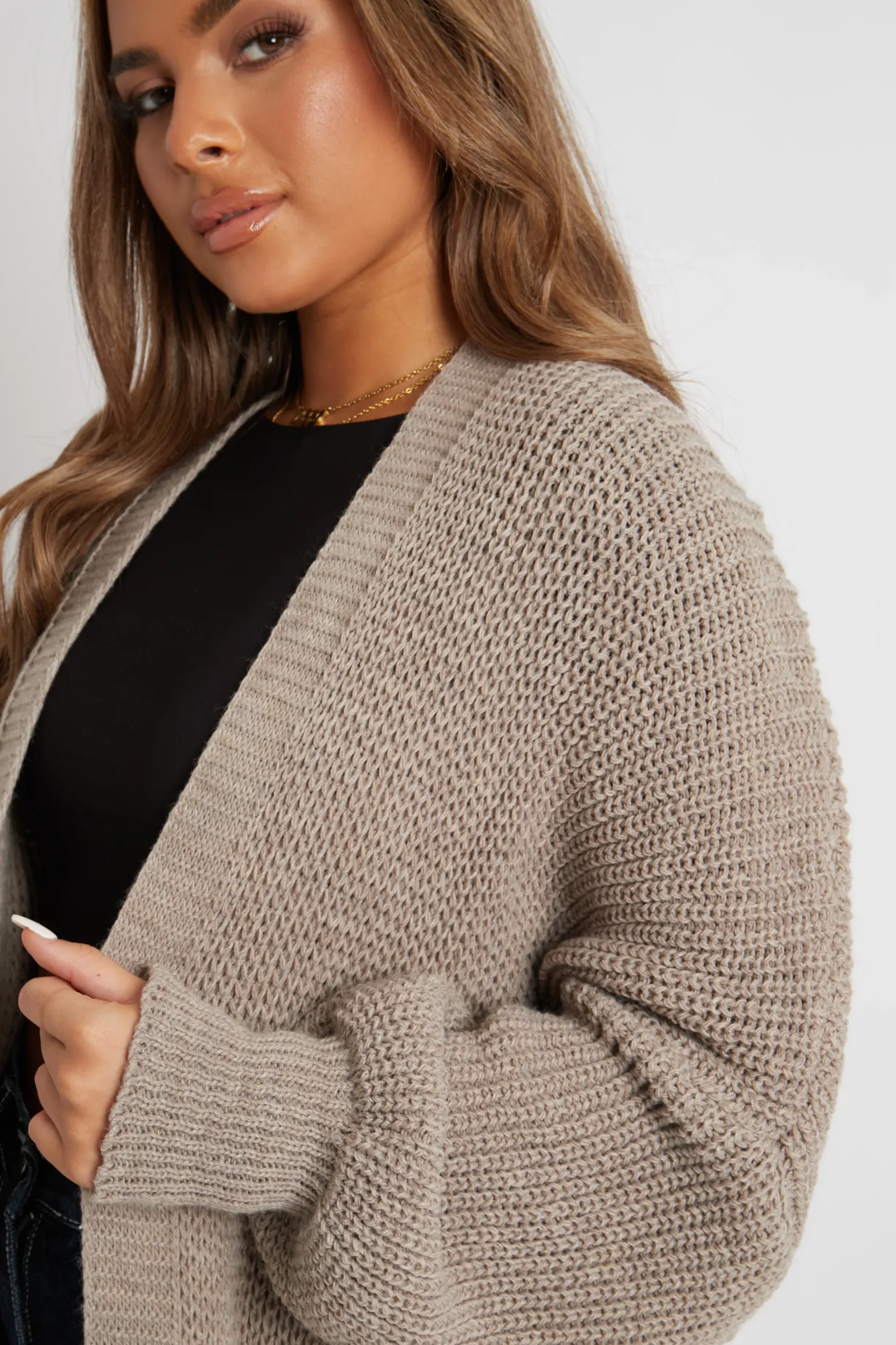 Rebellious Fashion Mocha Balloon Sleeve Maxi Knit Cardigan - Imara