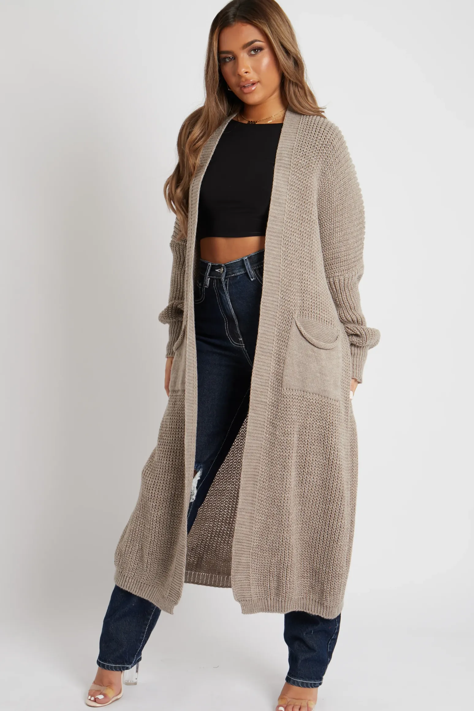 Rebellious Fashion Mocha Balloon Sleeve Maxi Knit Cardigan - Imara