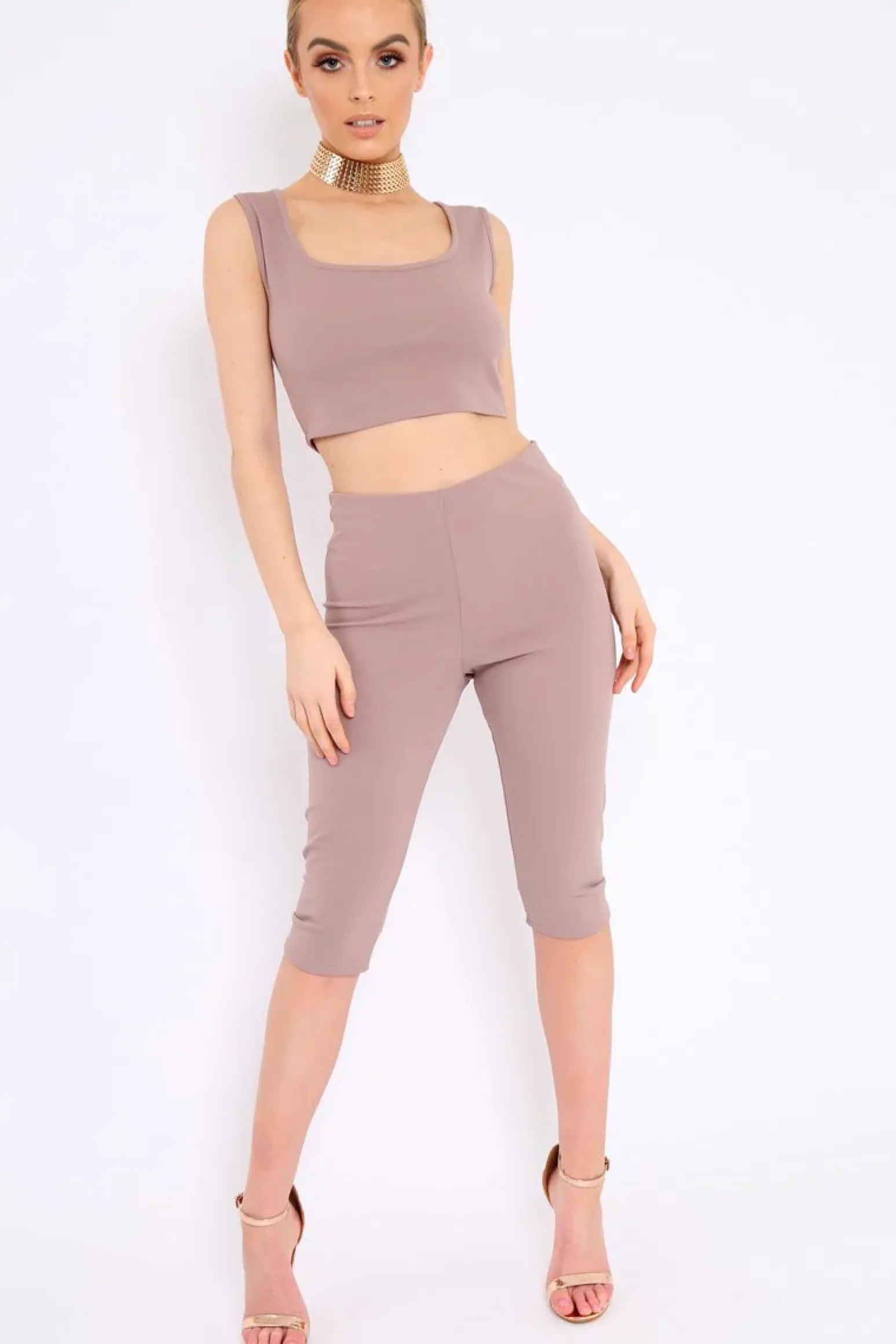 Rebellious Fashion Mocha Cropped Top and Leggings Co-Ords - Remini