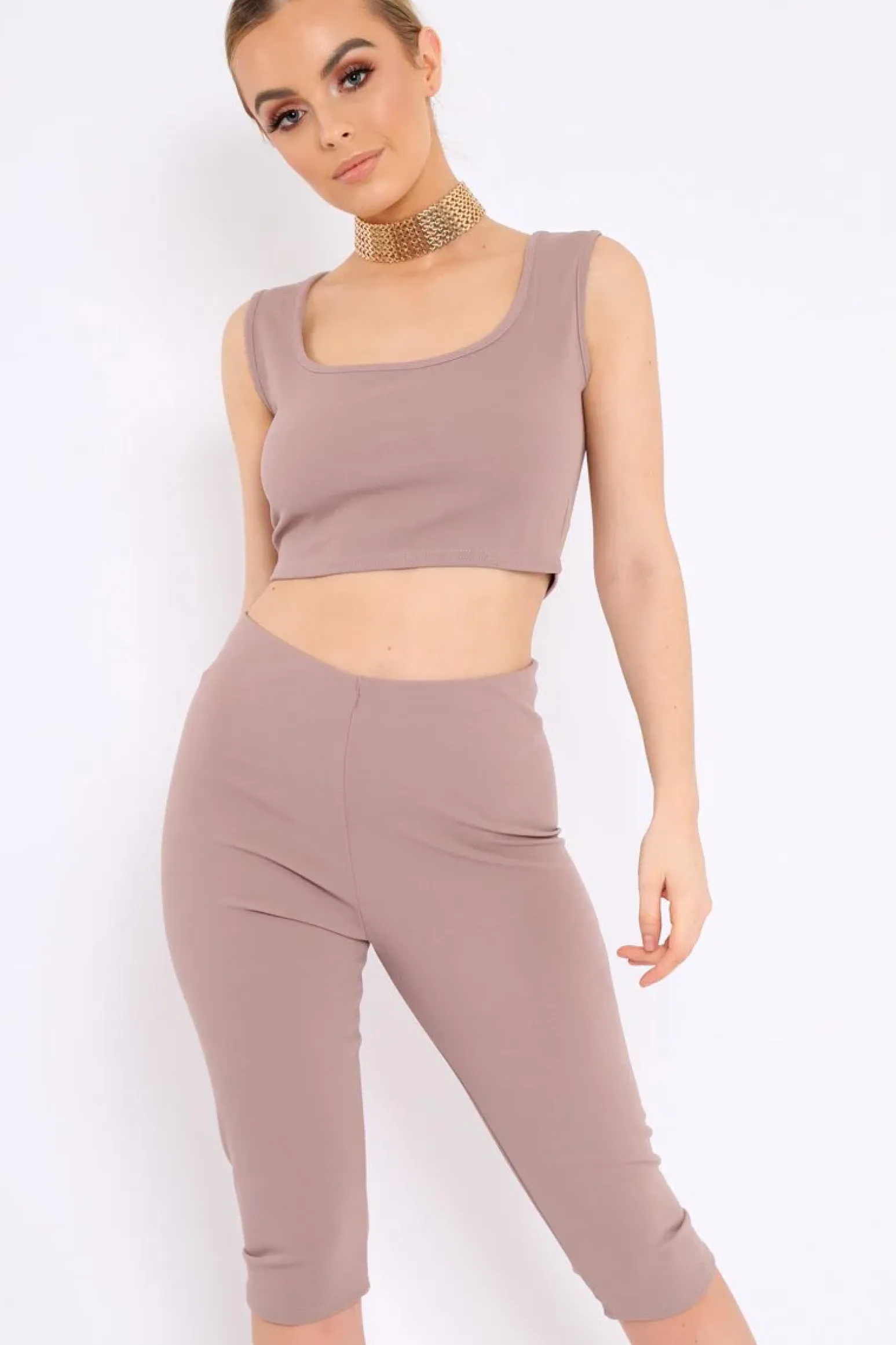 Rebellious Fashion Mocha Cropped Top and Leggings Co-Ords - Remini