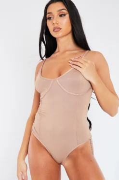Rebellious Fashion Mocha Cupped Jersey Bodysuit - Julane