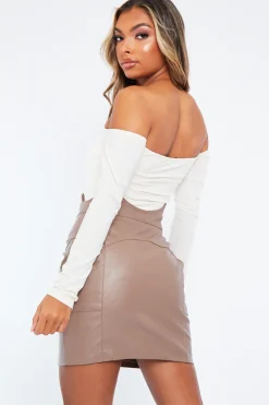 Rebellious Fashion Mocha Pleather Waist Detail Mini Skirt - Syren