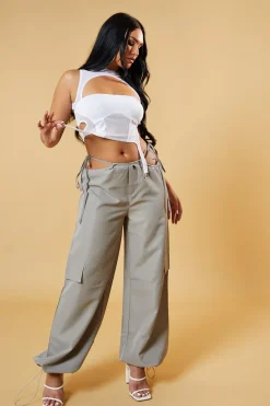 Rebellious Fashion Mocha Tie Waist Toggle Detail Parachute Cargo Trousers - Eva