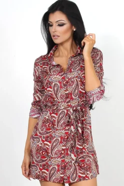 Rebellious Fashion Mona Red Paisley Print Shirt Dress