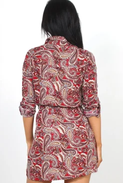 Rebellious Fashion Mona Red Paisley Print Shirt Dress