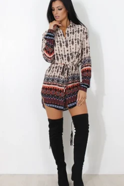 Rebellious Fashion Moni Beige Floral Print Shirt Dress