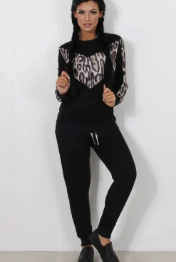 Rebellious Fashion Monique Black Leopard Loungewear Set