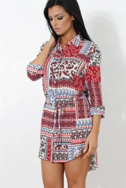Rebellious Fashion Moni Red Paisley Print Shirt Dress