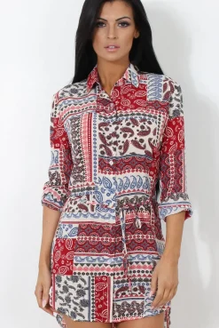 Rebellious Fashion Moni Red Paisley Print Shirt Dress